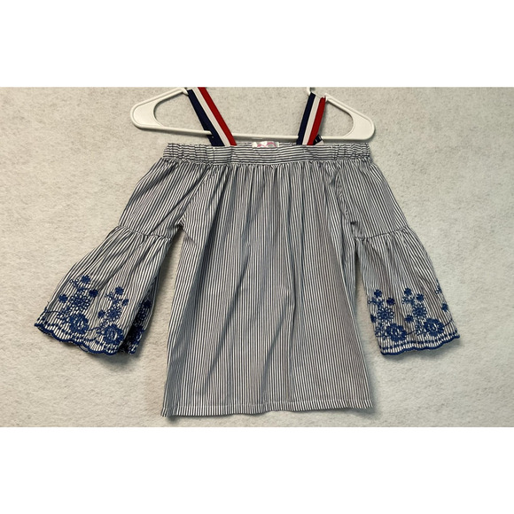 Chillipop Shirt Girls 7 8 Off Shoulder Embroidered Floral Striped Top - Picture 1 of 8